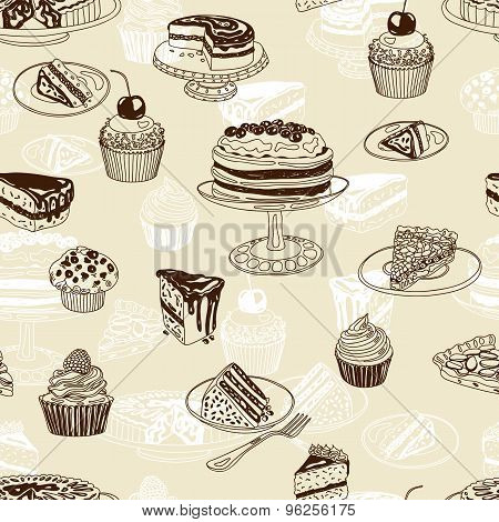 Vector seamless patten with party pastry and sweets