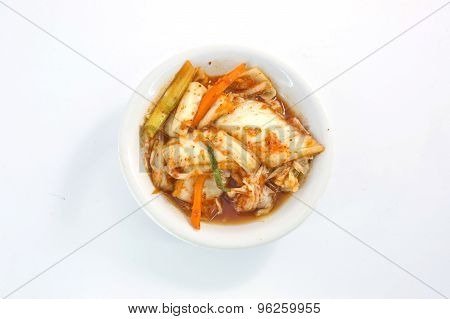 Close-up Kimuchi On White Dish Isolate On White Background
