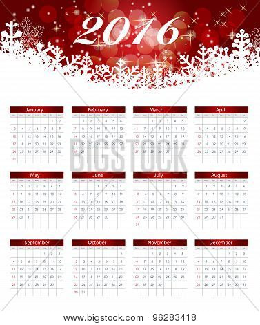 Calendar 2016 New Year. Vector Illustration