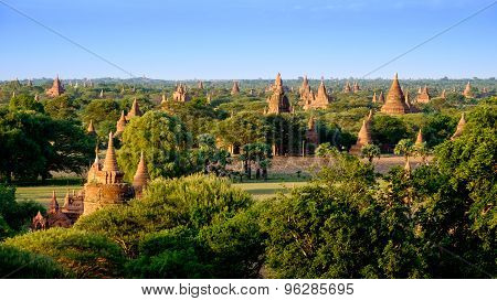 Colorful Sunset Landscape View With Old Temples, Bagan, Myanmar