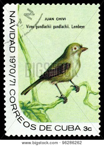 Vintage  Postage Stamp.  Bird  Cuban Vireo.