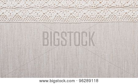 Lace Ribbon On Linen Cloth Background