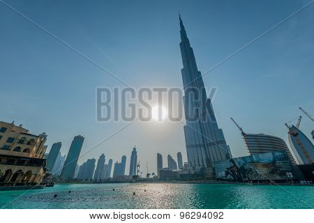 Dubai - JANUARY 9, 2015: Burj Khalifa building on January 9 in UAE, Dubai. Burj Khalifa skyscraper is tallest in the world