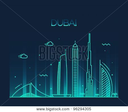 Dubai City skyline Trendy vector line art