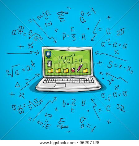 open notebook with mathematical and geometric formulas