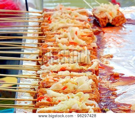 Fragant Fermented Tofu Skewers With Pickled Cabbage