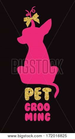 Logo for dog hair salon with vector dog silhouette. Pet grooming salon