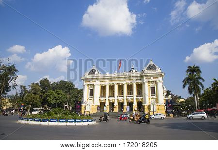 Hanoi, Vietnam - Feb 18, 2017: Building of The State Bank of Viet Nam in Hanoi capital. The State Bank of Vietnam is the central bank of Vietnam and known as the Indochina Bank in the past.