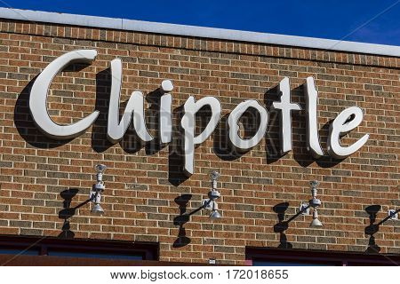 Indianapolis - Circa February 2017: Chipotle Mexican Grill Restaurant. Chipotle is a Chain of Burrito Fast-Food Restaurants XI