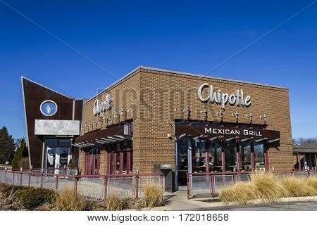 Indianapolis - Circa February 2017: Chipotle Mexican Grill Restaurant. Chipotle is a Chain of Burrito Fast-Food Restaurants IX