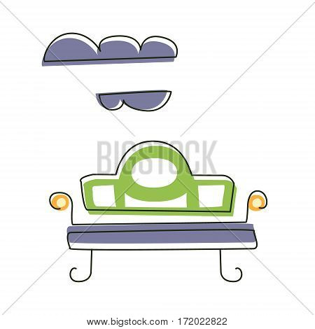 Park Outdoors Bench, Cute Fairy Tale City Landscape Ele. Fantasy Town Cityscape Architectural Object In Childish Design.ment Outlined Cartoon Illustration