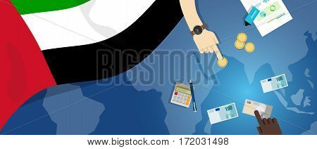 United Arab Emirates economy fiscal money trade concept illustration of financial banking budget with flag map and currency vector