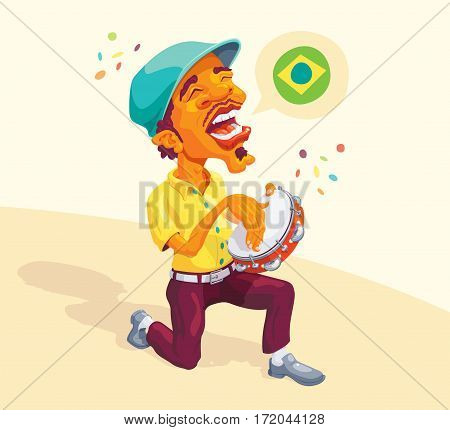 Brazilian smart guy singing and playing samba in the tambourine