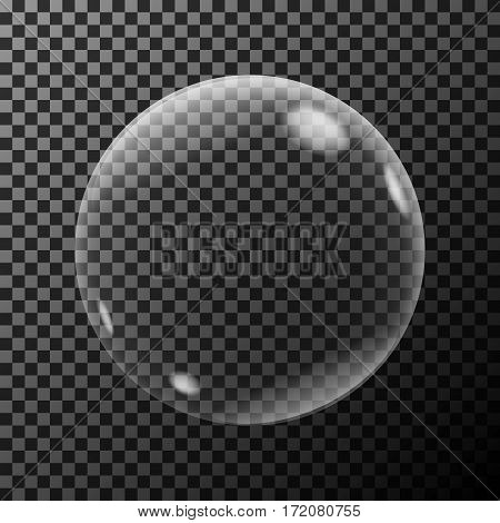 Vector transparent soap bubble on a dark background.