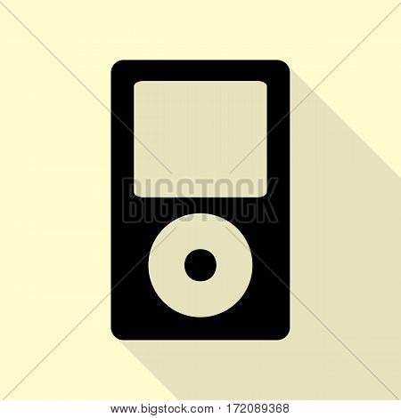 Portable music device. Black icon with flat style shadow path on cream background.
