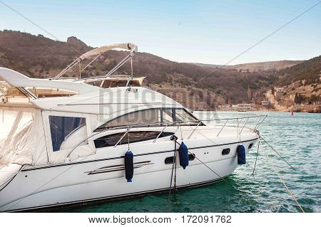 yachts moored at Marina on a summer day.