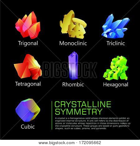 crystals polygon style symmetry illustration vector set