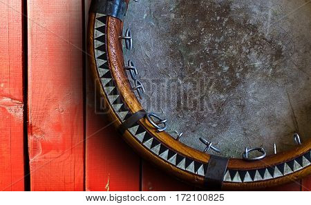 Central Asian Tambourine. Uzbek Doira. The Traditional Uzbek Musical Instrument Doira