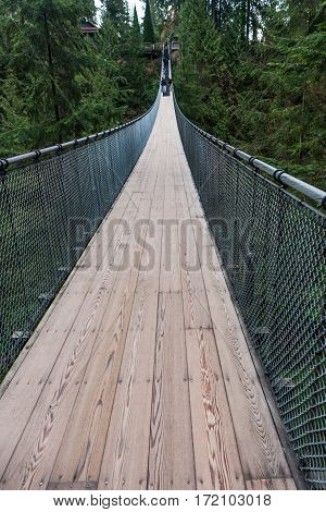 Tourists on the Capilano Suspension Bridge Vancouver Canada