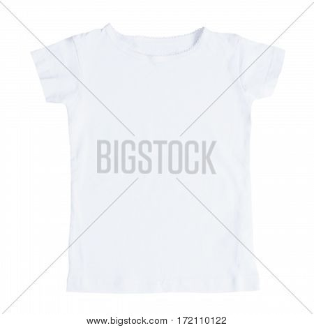 White blank female t-shirt isolated on white background. Flat lay