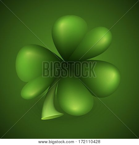 Three leaf green clover leaf on green background. Symbol of St. Patrick day. Vector illustration