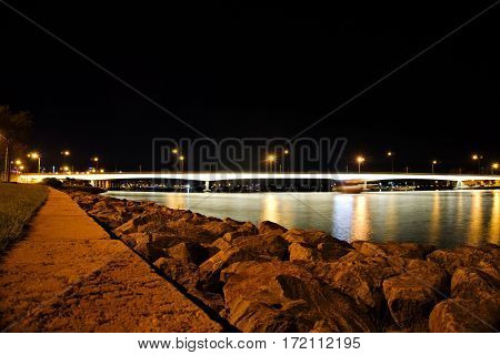 Night scene of a river in a city
