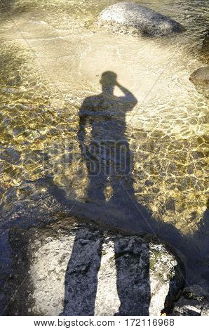 2016 Yosemite, California: Shadow of a man on clear tide pool