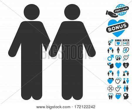 Adult Friends icon with bonus passion graphic icons. Vector illustration style is flat iconic blue and gray symbols on white background.