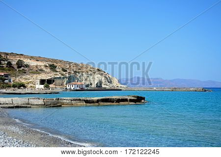 AMMOUDARA, CRETE - SEPTEMBER 18, 2016 -View of the beach and rugged coastline near Ammoudara Crete Greece Europe, September 18, 2016.