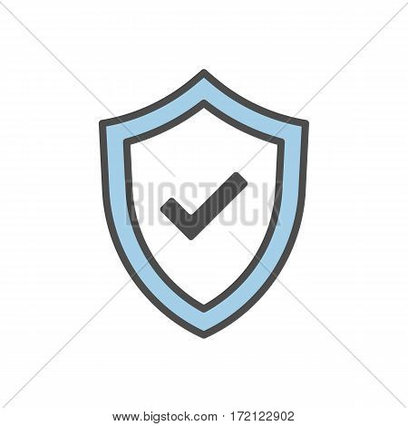 Isolated shield icon with checkmark on white background. Concept of guardiance, safety and guarantee.