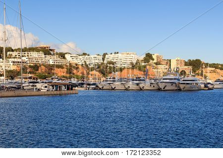 Yacht Marina At Harbour Puerto Portals In Portals Nous And Mediterranean Sea, Majorca, Spain