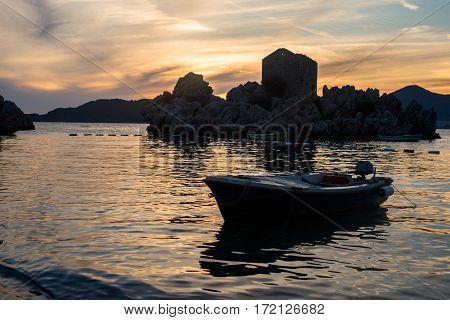 Sunset in the bay of Przno on the Adriatic