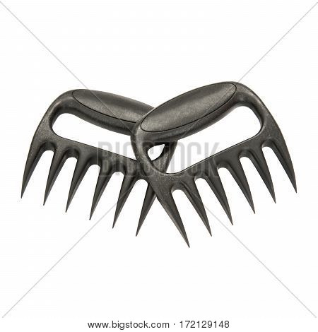 Black Plastic Barbecue Forks Isolated On White Background. Barbecue Utensil. Bbq Forks. Meat Handler