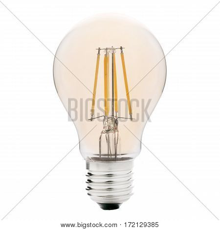 Filament Led Bulb With Yellow Glow Isolated On White Background. Led Lightbulb. Led Light. Clipping