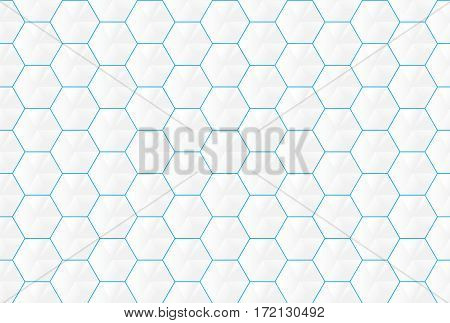 Abstract white hexagons and blue lines seamless pattern background