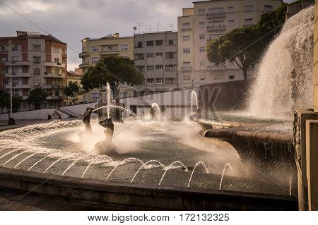 Fonte Luminosa luminous fountain on Alameda Park, Lisbon, Portugal
