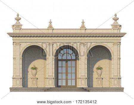 arcade from a stone with ionic pilasters on a white background. 3d render