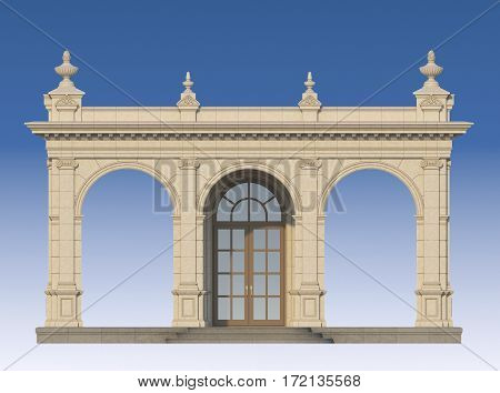 arcade from a stone with ionic pilasters. 3d render