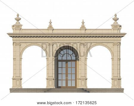 arcade from a stone with ionic pilasters on a white background. 3d render