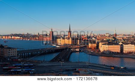 Evening view of the Old Town, Gamla Stan, Stockholm, Sweden