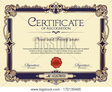 Antique Vintage Ornament Frame Certificate of Recognition