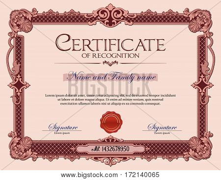 Antique Vintage Ornament frame Certificate of Recognition Red