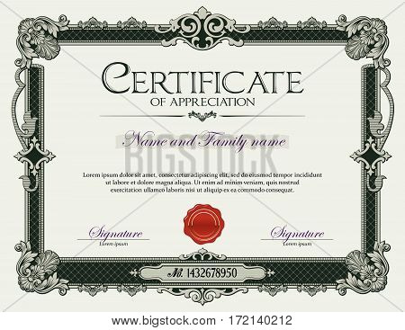 Antique Vintage Ornament frame Certificate of Appreciation Green