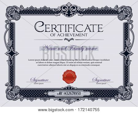 Antique Vintage Ornament frame Certificate of Achievement. Diploma.