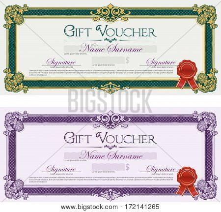 Gift Voucher with Ornaments. Set of two.