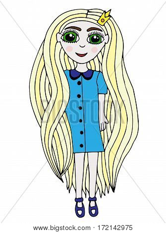 Colorful portrait of a beautiful girl with long hair with crone on the head.