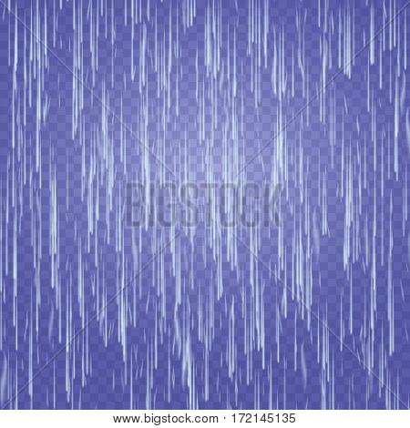Transparent Waterfall Vector. Abstract Falling Water Texture. Nature Or Artificial Blue Water Drops Wall. Checkered Background. EPS 10