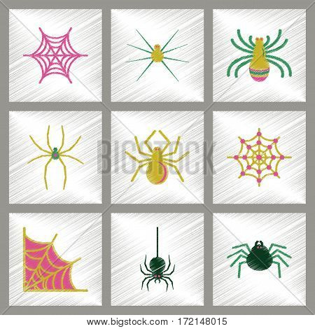 assembly flat shading style icons of halloween spider webs