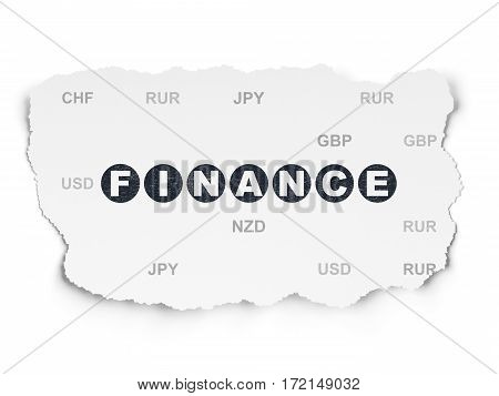 Currency concept: Painted black text Finance on Torn Paper background with  Currency