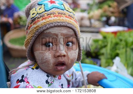 BAGAN, MYANMAR -February 4, 2017 : People life in Yong U Market, is a morning market selling rice, fish, vegetables, flower, clothes, souvenirs in Bagan Myanmar.